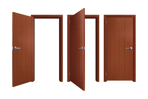 Set of Brown Wooden Doors on white background, realistic vector illustration close-up