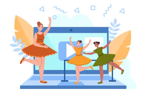 Vector illustration of Kids take dance classes in digital school