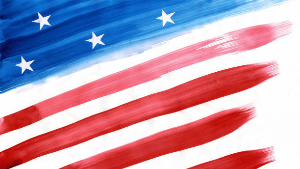 tło z malowanymi elementami flagi usa. dzień niepodległości usa, czwarty lipca, dzień pamięci, - american flag fourth of july watercolor painting painted image zdjęcia i obrazy z banku zdjęć