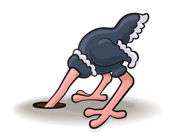 Vector illustration of Cartoon Ostrich Buried Head