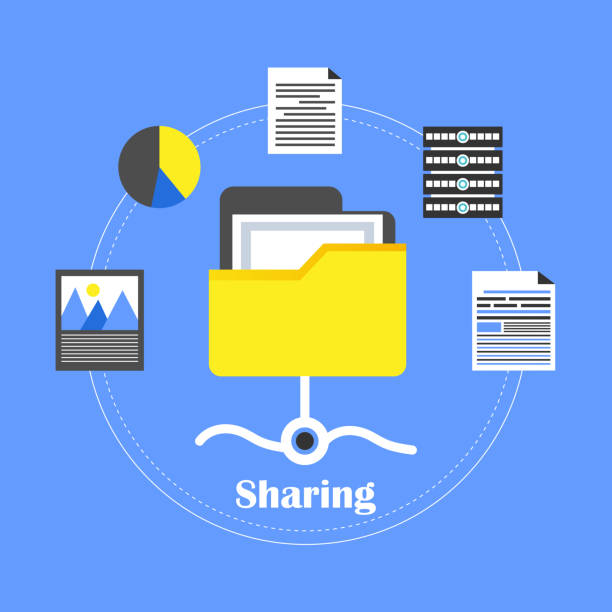 ilustrações, clipart, desenhos animados e ícones de conceito de transferência de arquivos de documentos - sharing giving file computer icon