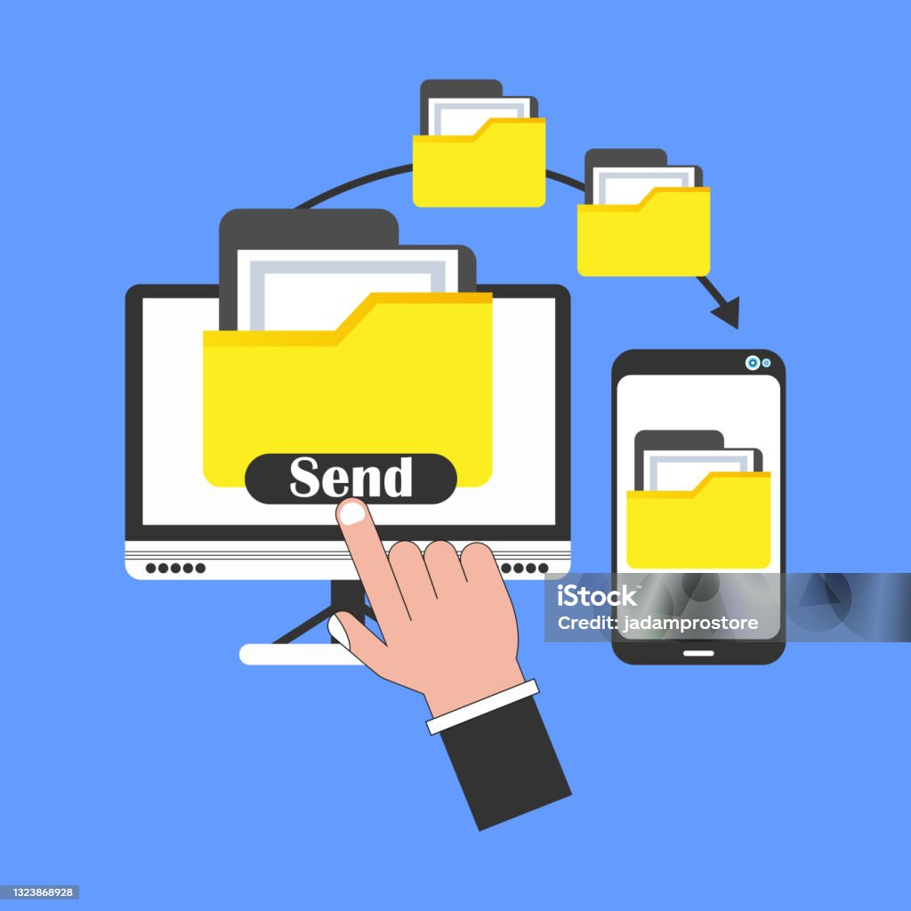 Files Transfer In Computer Screen File Transfer Computer With Folder On Screen And Documents Transferred ...
