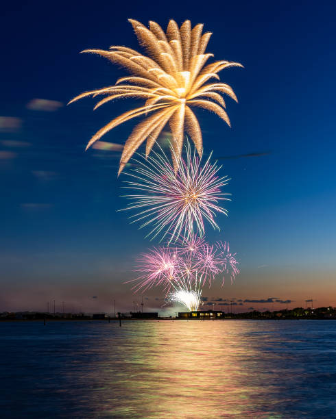istock Fireworks display celebrating essential workers over Jones Beach State Park. 1323869038
