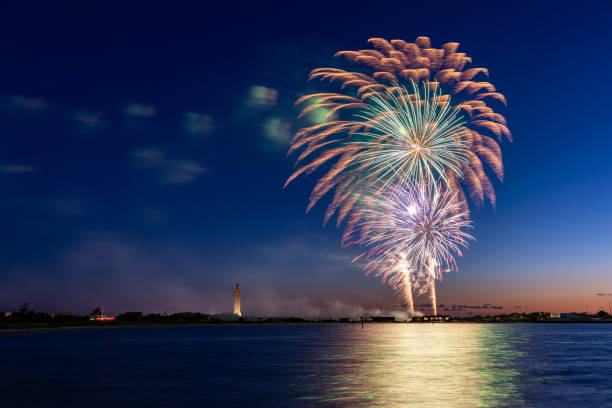 istock Fireworks display celebrating essential workers over Jones Beach State Park. 1323869047
