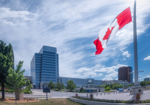 istock Windsor, Ontario Skyline - Canadian Flag At Half-Mast 1323870889