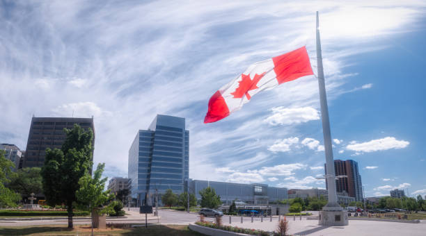 istock Windsor, Ontario Skyline - Canadian Flag At Half-Mast 1323870890