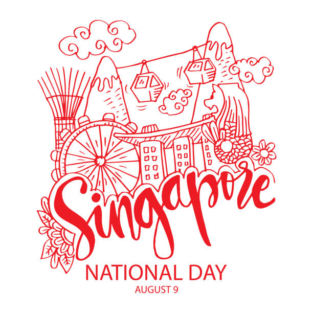 Singapore National Day poster concept. August 9th. Doodle style. Singapore National Day poster concept. August 9th. Doodle style. national holiday stock illustrations