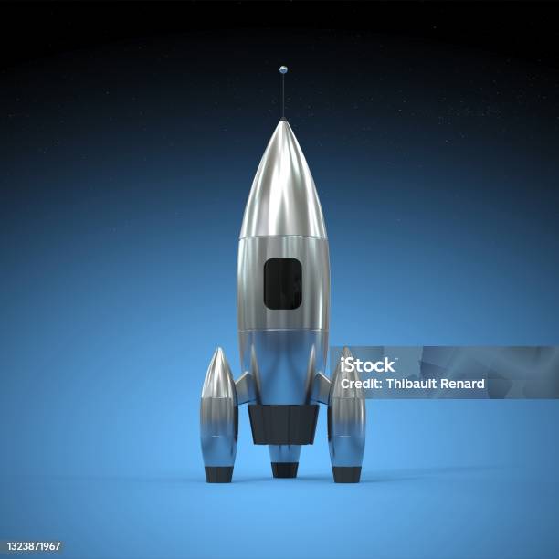 Cartoon Rocket For Space Tourists 3d Rendering Stock Photo - Download Image Now - Rocketship, Moon, Moon Surface