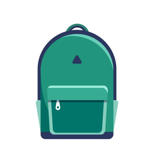 ilustrações de stock, clip art, desenhos animados e ícones de trendy modern green backpack isolated on white background. - packing bag travel