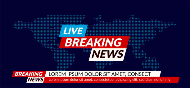 ilustrações de stock, clip art, desenhos animados e ícones de live breaking news can be used as design for television news or internet media. vector - newspaper headline flash