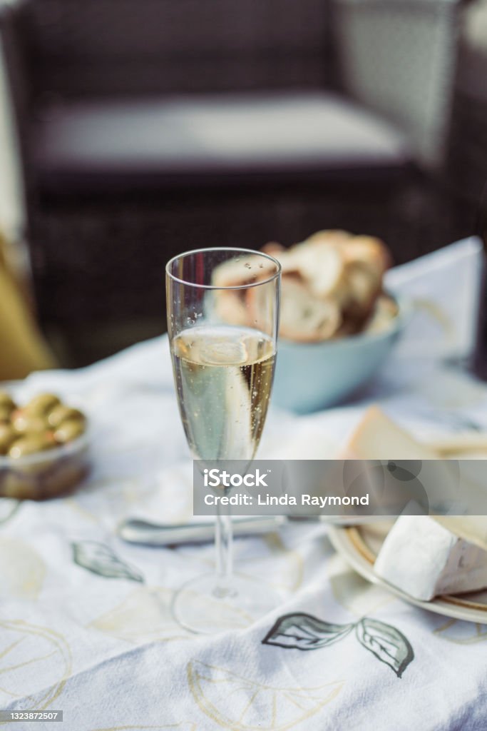 Champagne and cheese food, champagne, cheese, champagne flute Champagne Stock Photo