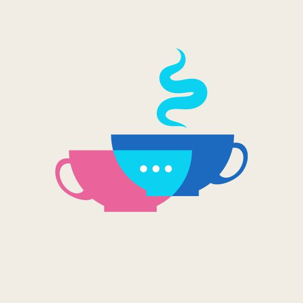 ikona rozmowy na kawę. dwie filiżanki symbolu herbaty - telling time stock illustrations