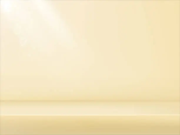 Vector illustration of Light beige 3d studio  background. Warm soft spotlight with bokeh.