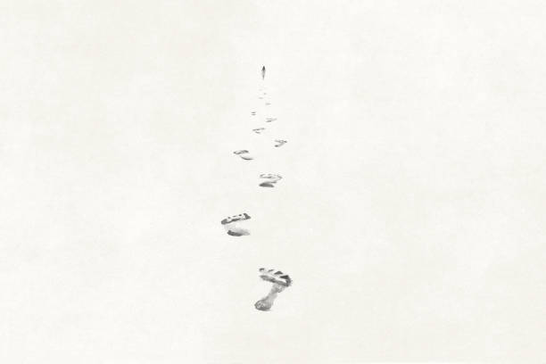 ilustracja kroków w piasku, abstrakcyjna koncepcja - environmental footprint stock illustrations