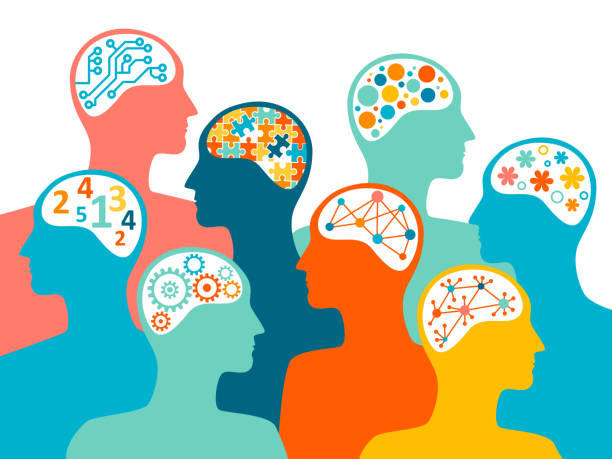 Concept of the diversity of people's talents and skills Groups of people with shared interests or aims. Concept of the diversity of people's talents and skills associated with different brains. cognitive impairment concept stock illustrations