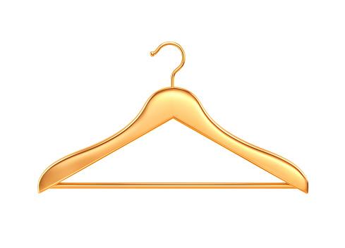 Golden clothes hanger isolated on white. 3D rendering with clipping path