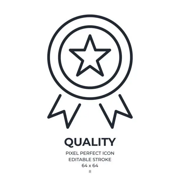 Vector illustration of Quality concept editable stroke outline icon isolated on white background flat vector illustration. Pixel perfect. 64 x 64.