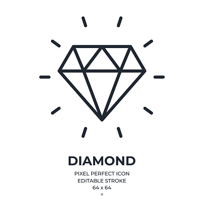 Diamond editable stroke outline icon isolated on white background flat vector illustration. Pixel perfect. 64 x 64.