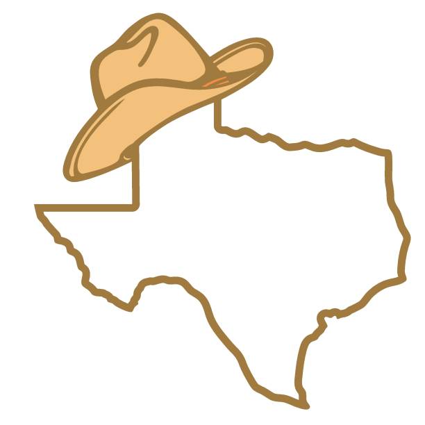 texas karte und cowboy-hut vektor-illustration von texas karte hintergrund-silhouette mit westlichen hut und isoliert auf weiß für design. texas zeichen-symbol. - cowboyhut stock-grafiken, -clipart, -cartoons und -symbole