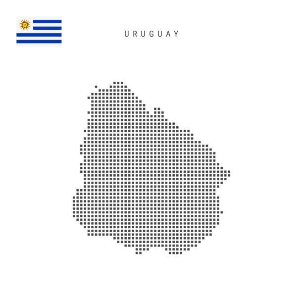 квадратные точки шаблон карты уругвая. уругвайская пунктирная пиксельная карта с флагом. иллюстрация вектора - uruguay stock illustrations