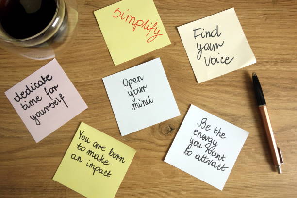 istock Inspirational and motivational slogans handwritten on sticky notes with pen and coffee 1323890451