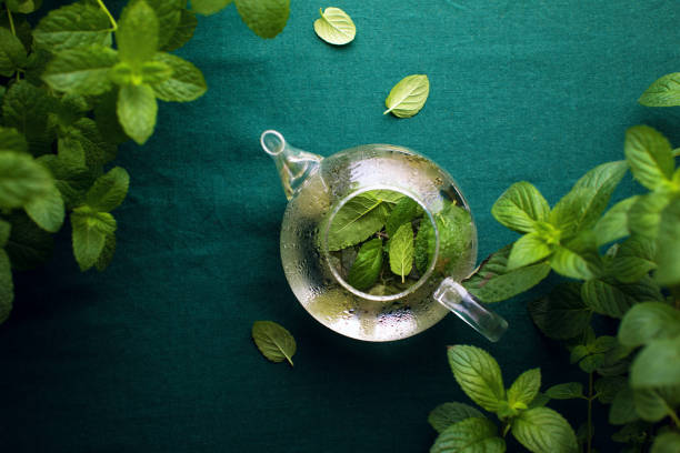 istock Mint tea in a glass teapot, top down view 1323890642