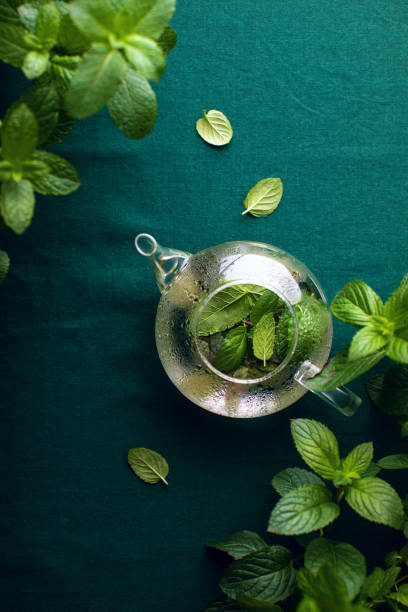 istock Mint tea in a glass teapot, top down view 1323890719