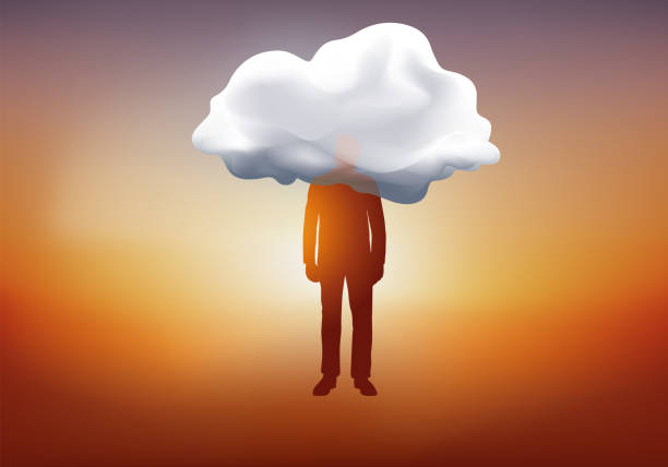 istock Concept of the dream with a man who has his head in the clouds. 1323893083