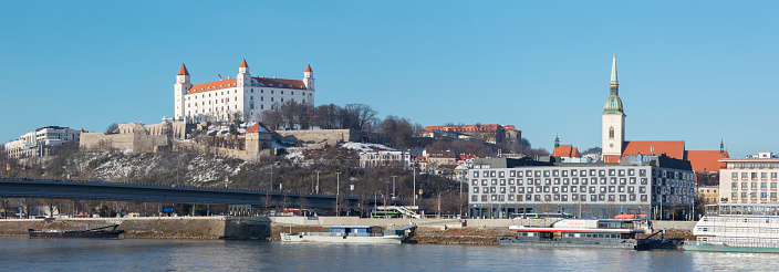 Bratislava - The riverside panorama in winter.