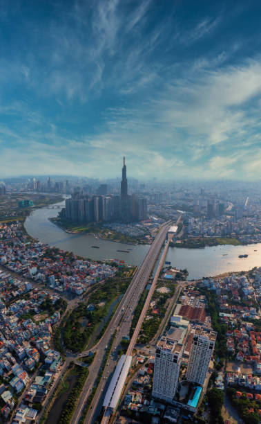 Vertikale Panorama Stadtbild Foto von der Innenstadt von Ho Chi Minh Stadt – Foto