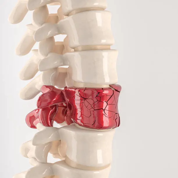 Photo of spine with shattered vertebrae.