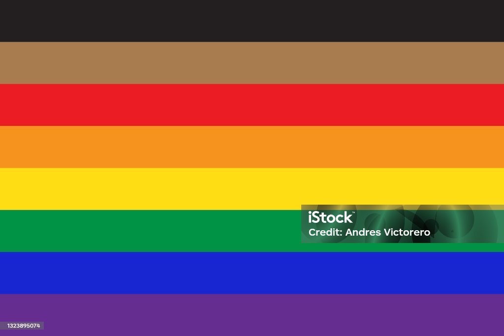 New pride flag LGBTQ background New pride flag LGBTQ background. Redesign including Black and Brown stripes. Flat vector illustration Rainbow stock vector