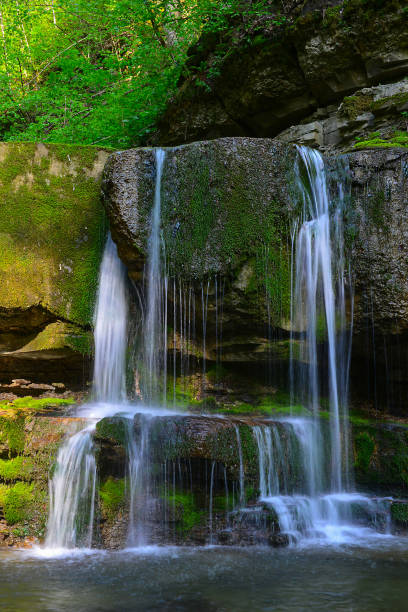 istock Waterfall in the sunny summer forest 1323895255