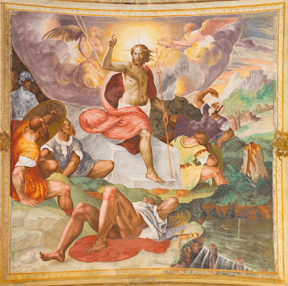 CREMONA, ITALY - MAY 24, 2016: The Resurrection  fresco in the centre of the vault in Chiesa di San Sigismondo by Giulio Campi (1564 - 1567)
