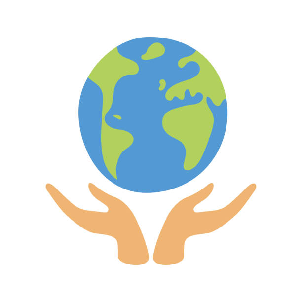 illustrazioni stock, clip art, cartoni animati e icone di tendenza di le mani proteggono il mondo, tenendo mano terra globo. - globe human hand earth world map