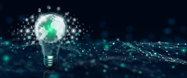 istock Light bulb people network and global communication concept Business technology. Copy space. 1323896661