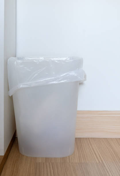 istock White plastic bin with the clear plastic bag for use in the bedroom. 1323899538