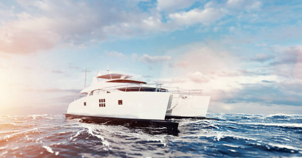 istock Catamaran motor yacht on the ocean 1323901782