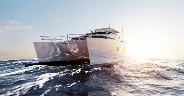 istock Catamaran motor yacht on the ocean 1323901803
