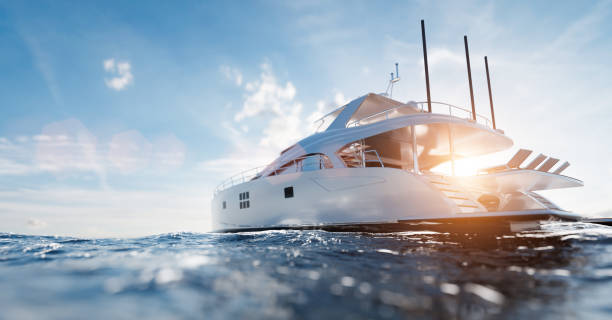 海のカタマランモーターヨット - yachting ストックフォトと画像