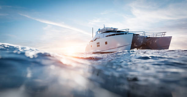 istock Catamaran motor yacht on the ocean 1323901811