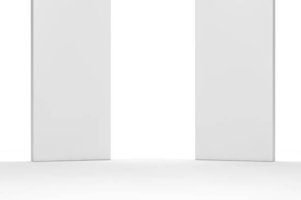 istock Abstract interior design of modern showroom with empty concrete floor and white wall background - Hall or stage 3d illustration 1323906356