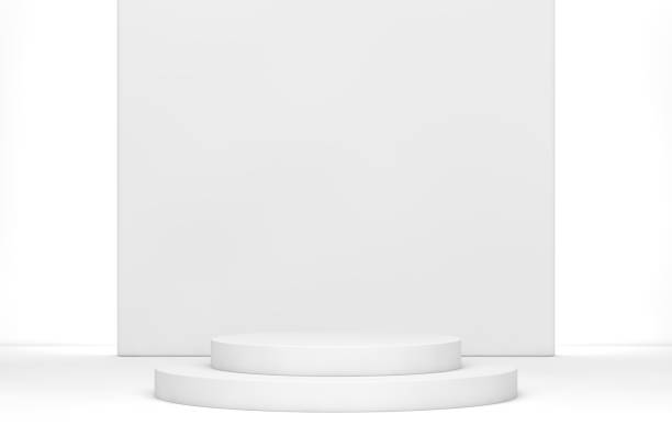 istock Abstract interior design of modern showroom with empty concrete floor and white wall background - Hall or stage 3d illustration 1323906372