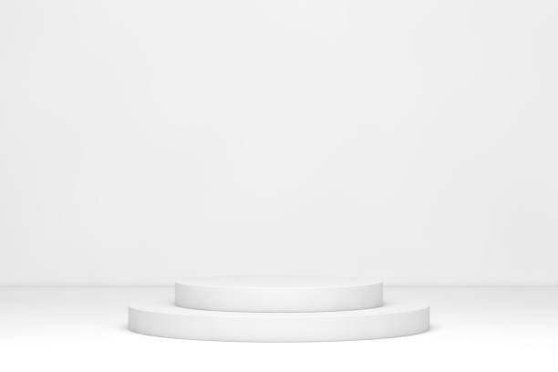 istock Abstract interior design of modern showroom with empty concrete floor and white wall background - Hall or stage 3d illustration 1323906377