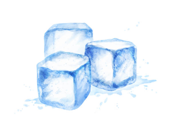 akwarela izolowana ilustracja kostek lodu - frozen cold spray illustration and painting stock illustrations