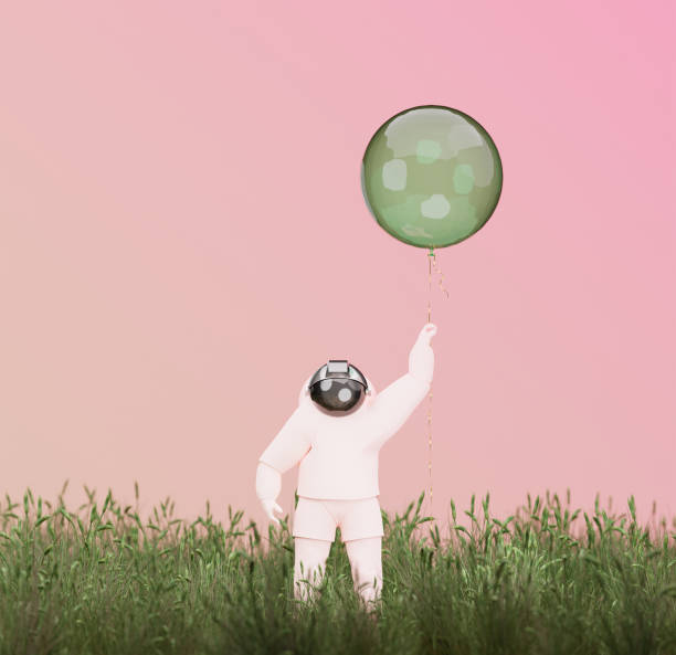 istock 3D illustration, 3D rendering. Cartoon astronaut with red balloon. 1323911793