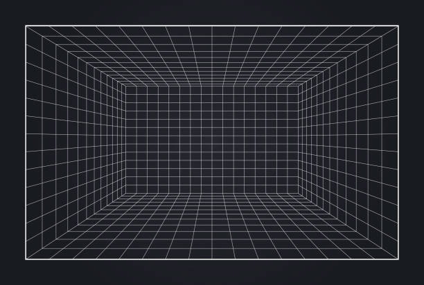 illustrations, cliparts, dessins animés et icônes de depth grid box 3d virtual reality space background - jeux ligne
