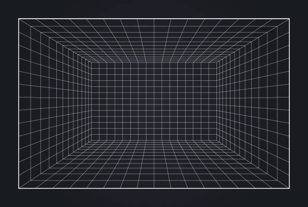 illustrations, cliparts, dessins animés et icônes de depth grid box 3d virtual reality space background - plan subjectif