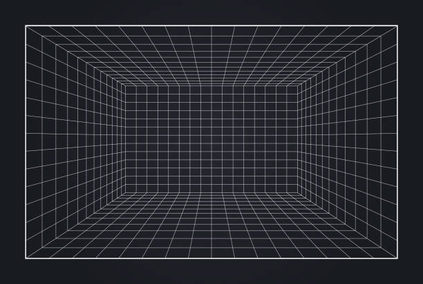illustrazioni stock, clip art, cartoni animati e icone di tendenza di sfondo spazio realtà virtuale 3d depth grid box - striped pattern wallpaper retro revival