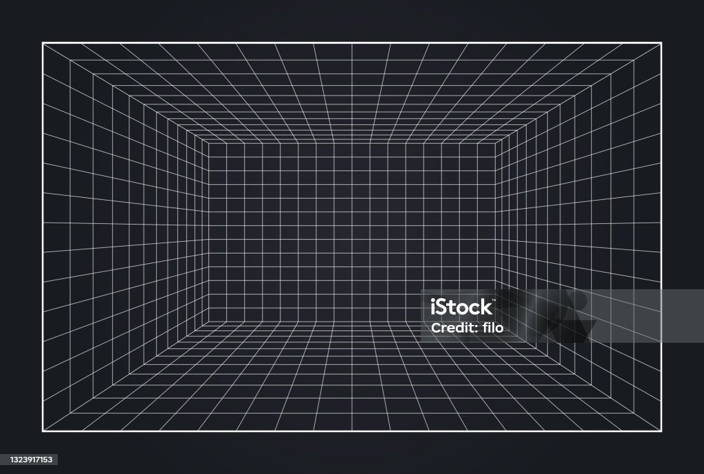 深さグリッドボックス3Dバーチャルリアリティ空間の背景 - ます目のロイヤリティフリーベクトルアート